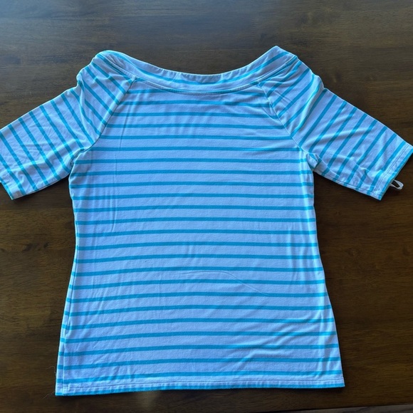 Talbots Light Blue Striped Short Sleeve Top - Picture 2 of 8